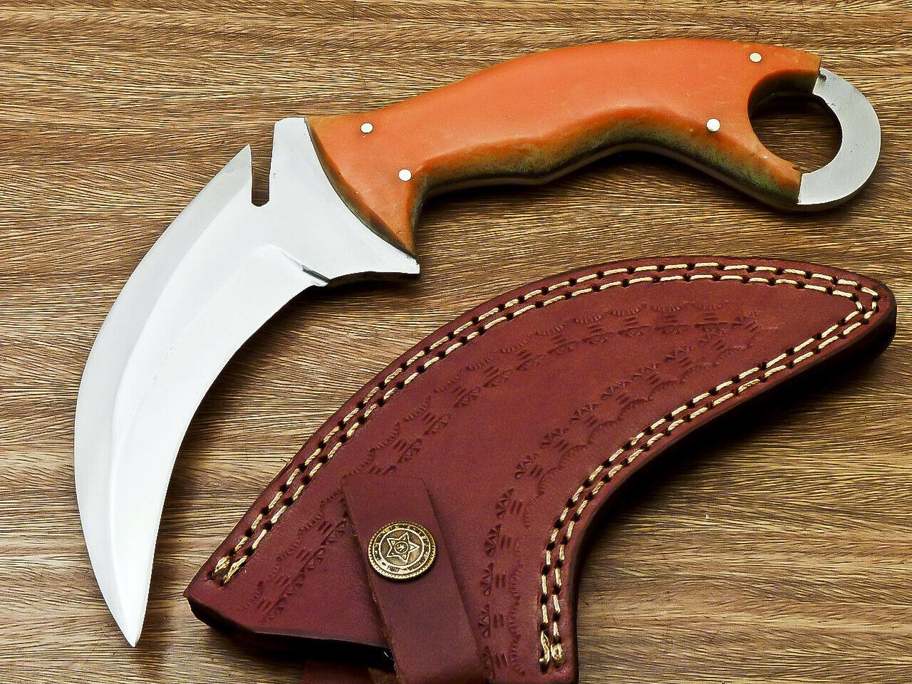 Custom Handmade D2 Tool Steel Karambit Fixed Blade  Knife 10" With Corian Handle 