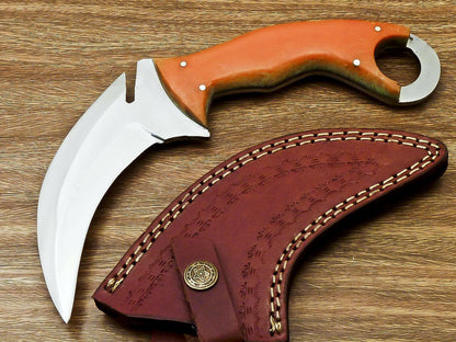 Custom Handmade D2 Tool Steel Karambit Fixed Blade  Knife 10" With Corian Handle 
