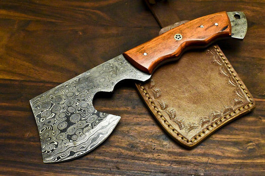 Custom Handmade Damascus Axe Hunting Chopper with Hard Wood Handle | Premium Damascus Steel Axe Knife
