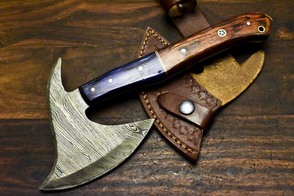 Custom Handmade Damascus Axe Hunting Chopper with Hardwood Handle | Premium Damascus Steel Axe Knife