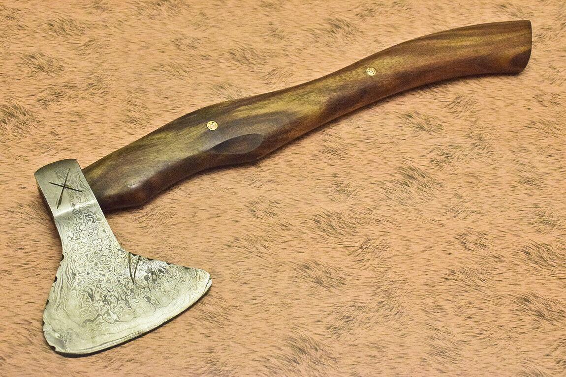 Custom Handmade Damascus Axe Pipe Damascus Steel Axe with Walnut Wood Handle
