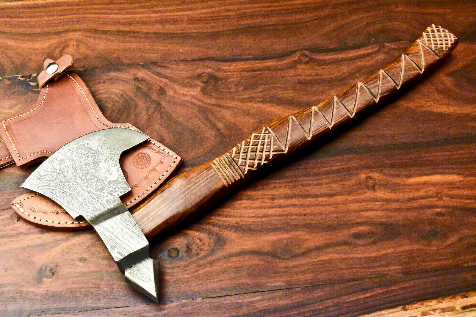 Custom Handmade Damascus Axe Tomahawk with Walnut Wood Handle | Viking Damascus Steel Axe