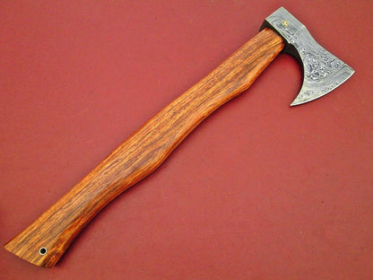 Custom Handmade Damascus Axe with Walnut Wood Handle – 16 Inch Full Tang