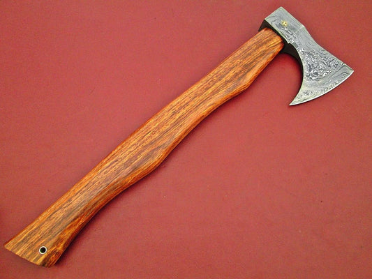 Custom Handmade Damascus Axe with Walnut Wood Handle – 16 Inch Full Tang