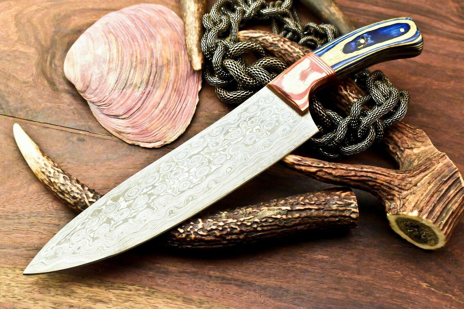Custom Handmade Damascus Blade Chef Full Tang Knife Pakkawood Handle Premium Damascus Chef Knife