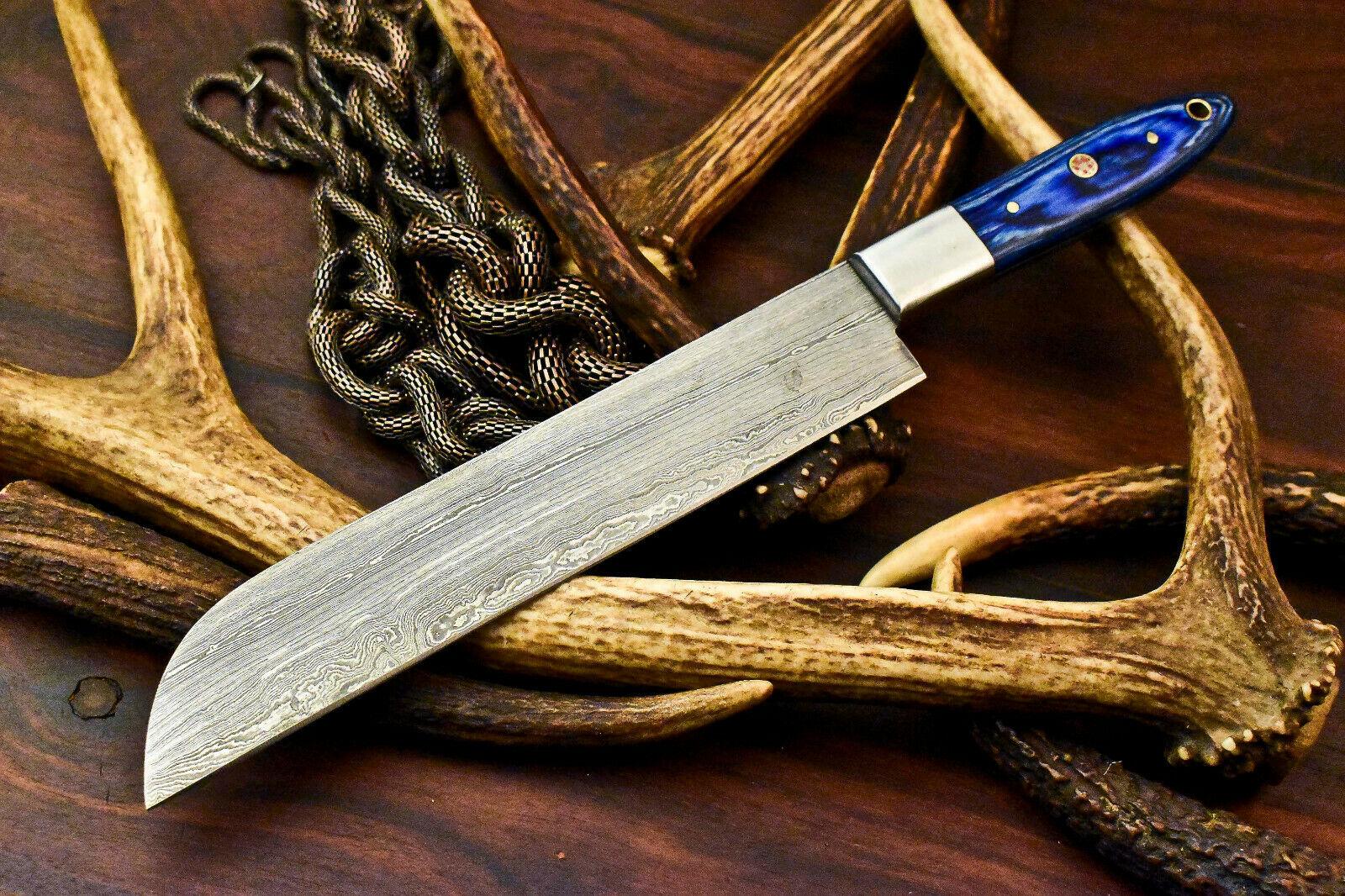 Custom Handmade Damascus Chef & Hunting Knife – Full Tang with Hardwood Handle