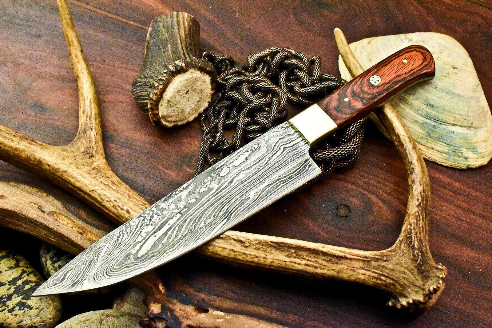 Custom Handmade Damascus Chef Hunting Knife | Hardwood Handle