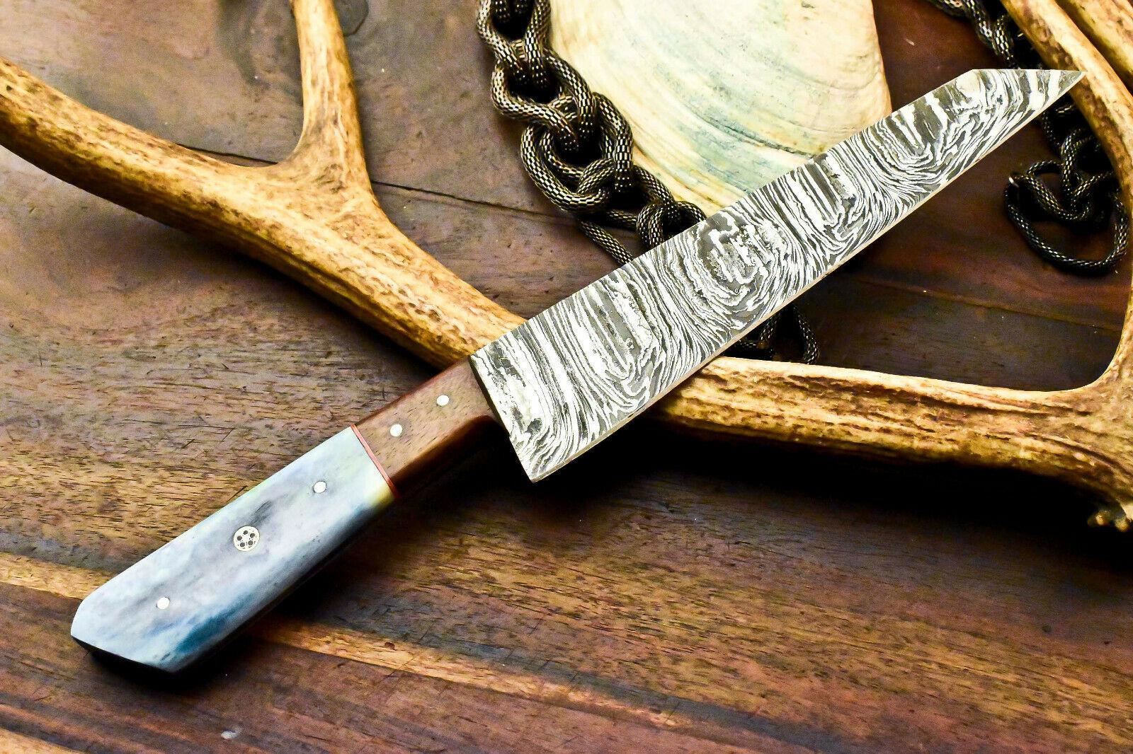  Custom Handmade Damascus Chef Knife 12.5" damascus kitchen knife Wood Handle