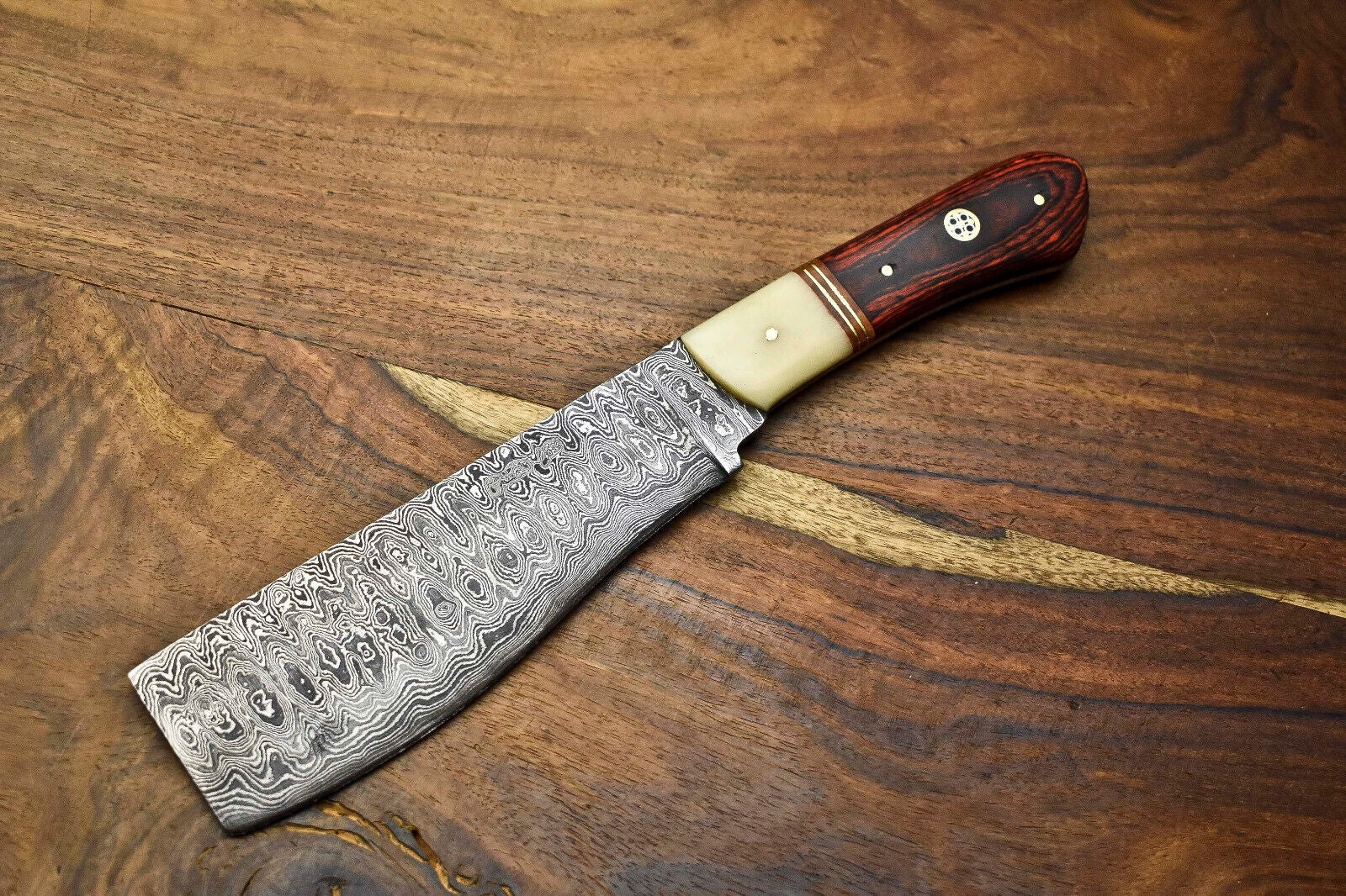 Custom Handmade Damascus Chef Knife – Full Tang Forged Blade with Wood Handle – Kitchen & Outdoor Sport Use