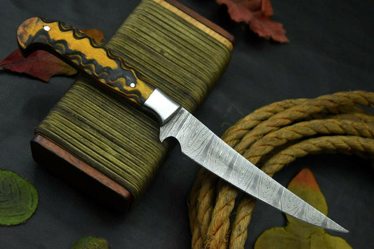  Custom Handmade Damascus Fillet Knife 10.4" Fillet Knife for Hunting & Fishing