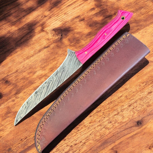 Custom Handmade Damascus Fillet Knife with Sheath 12" Premium Kitchen Use