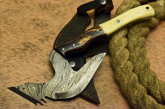 Custom Handmade Damascus Full Tang Tomahawk Axe with Camel Bone and Hardwood Handle