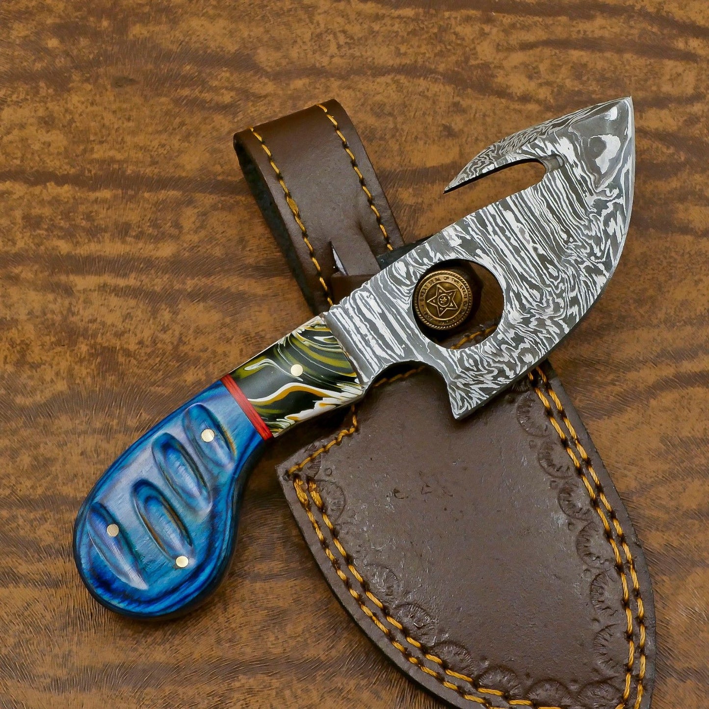 
Custom Handmade Damascus Gut Hook Skinner Knife for Hunting and Camping