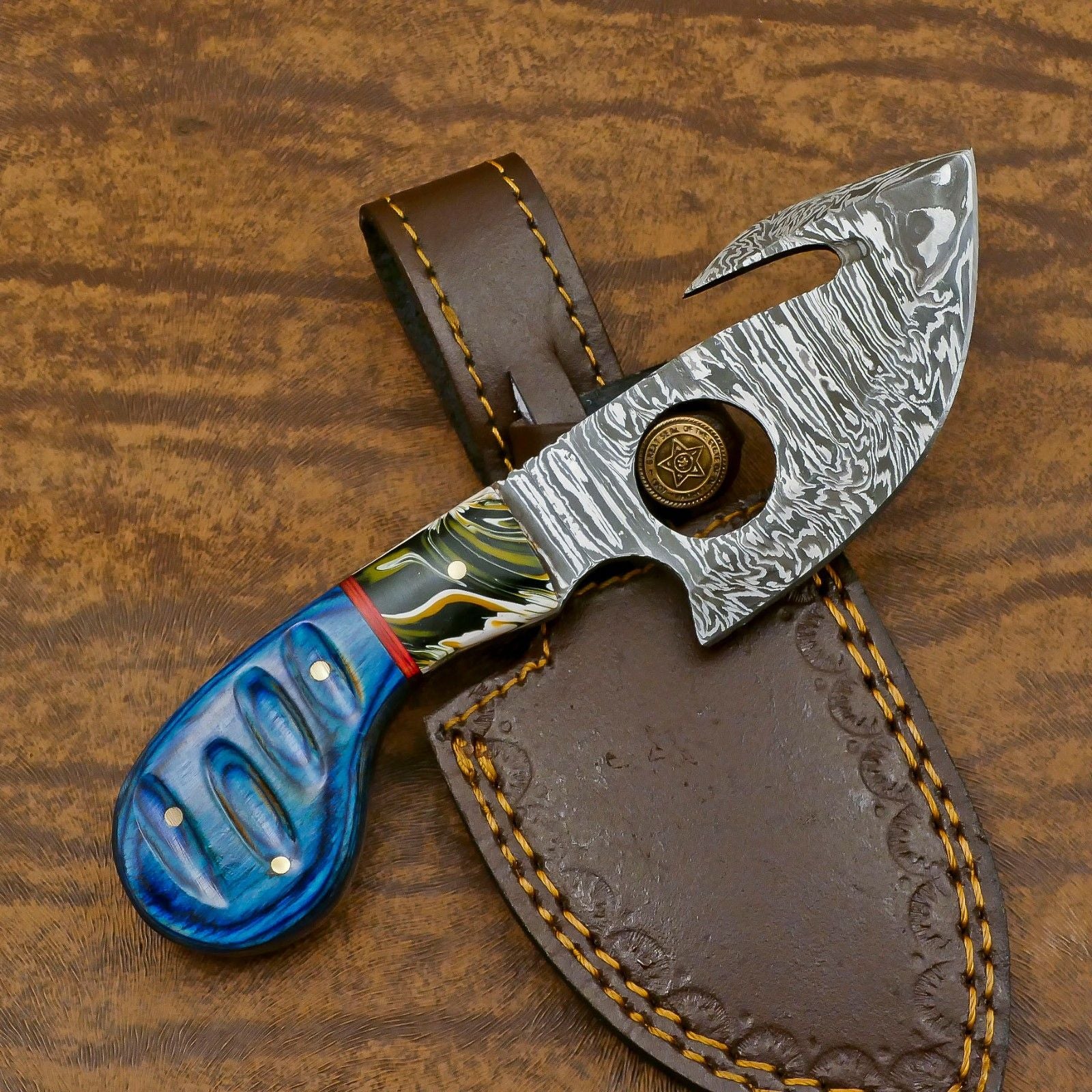 
Custom Handmade Damascus Gut Hook Skinner Knife for Hunting and Camping