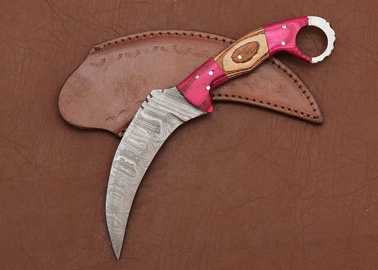 Custom Handmade Damascus Karambit 9" Damascus Steel Karambit  With Wood Handle 