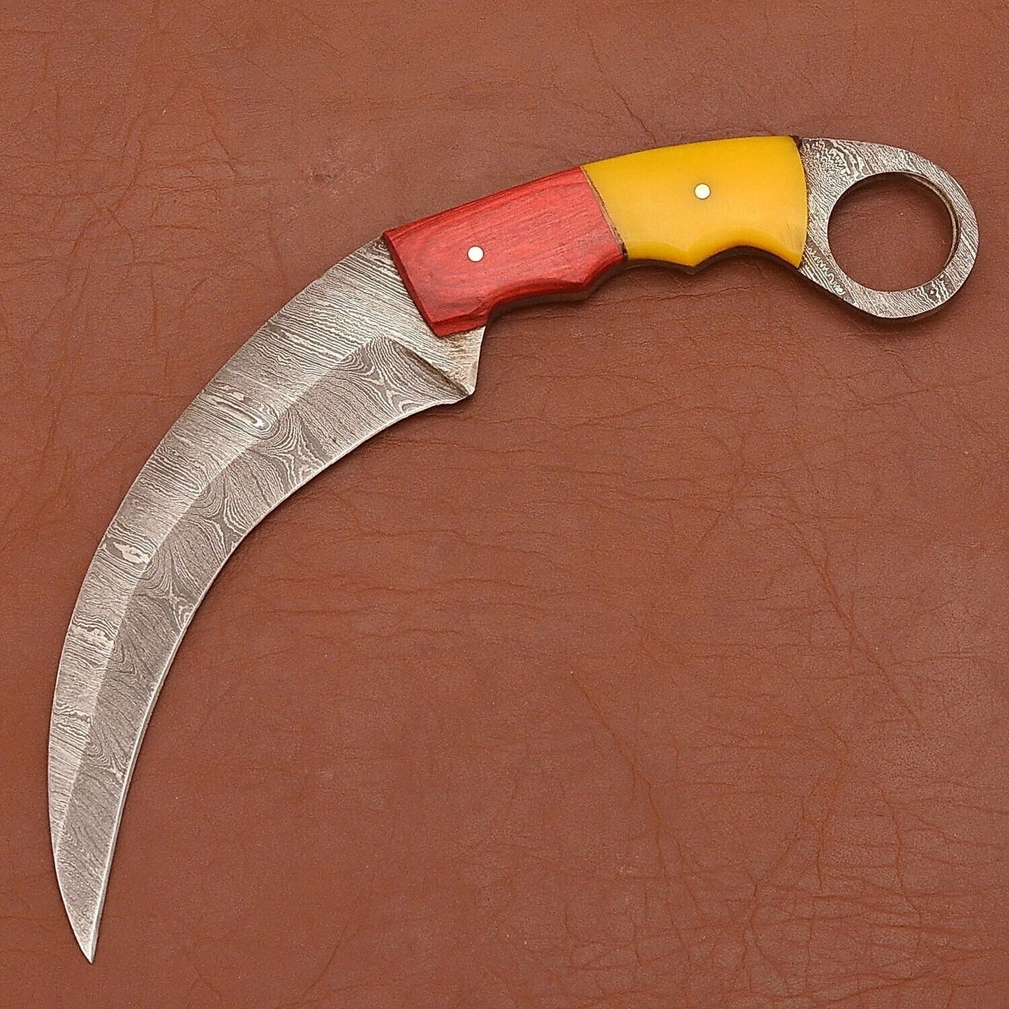 Custom Handmade Damascus Karambit  Damascus Steel Karambit Knife with Wood & Resin Handle 