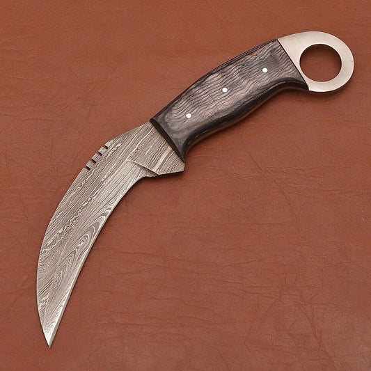 Custom Handmade Damascus Karambit Hunting Knife 9” Damascus Steel Karambit with Wood Handle 