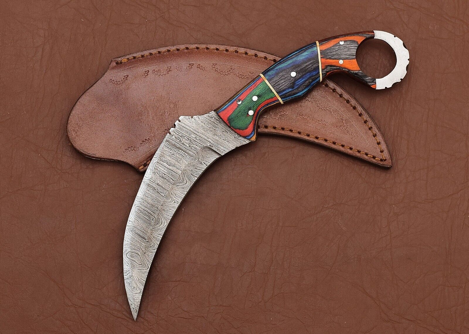 Custom Handmade Damascus Karambit Knife Best Karambit With Wood Handle
