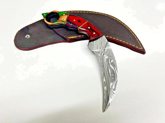 Custom Handmade Damascus Karambit Knife Damascus steel Karambit With Wood Handle