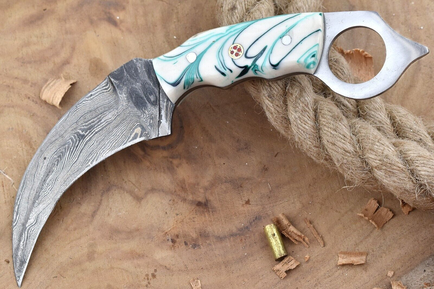 Custom Handmade Damascus Karambit Knife Hunting Karambit with Resin Handle