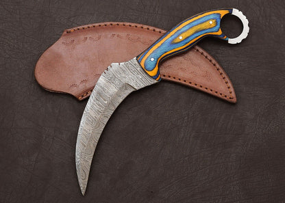 Custom Handmade Damascus Karambit Knife  Wood Handle Karambit Damascus Steel 