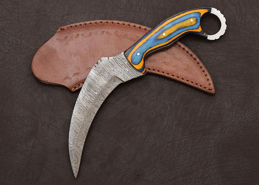 Custom Handmade Damascus Karambit Knife  Wood Handle Karambit Damascus Steel 