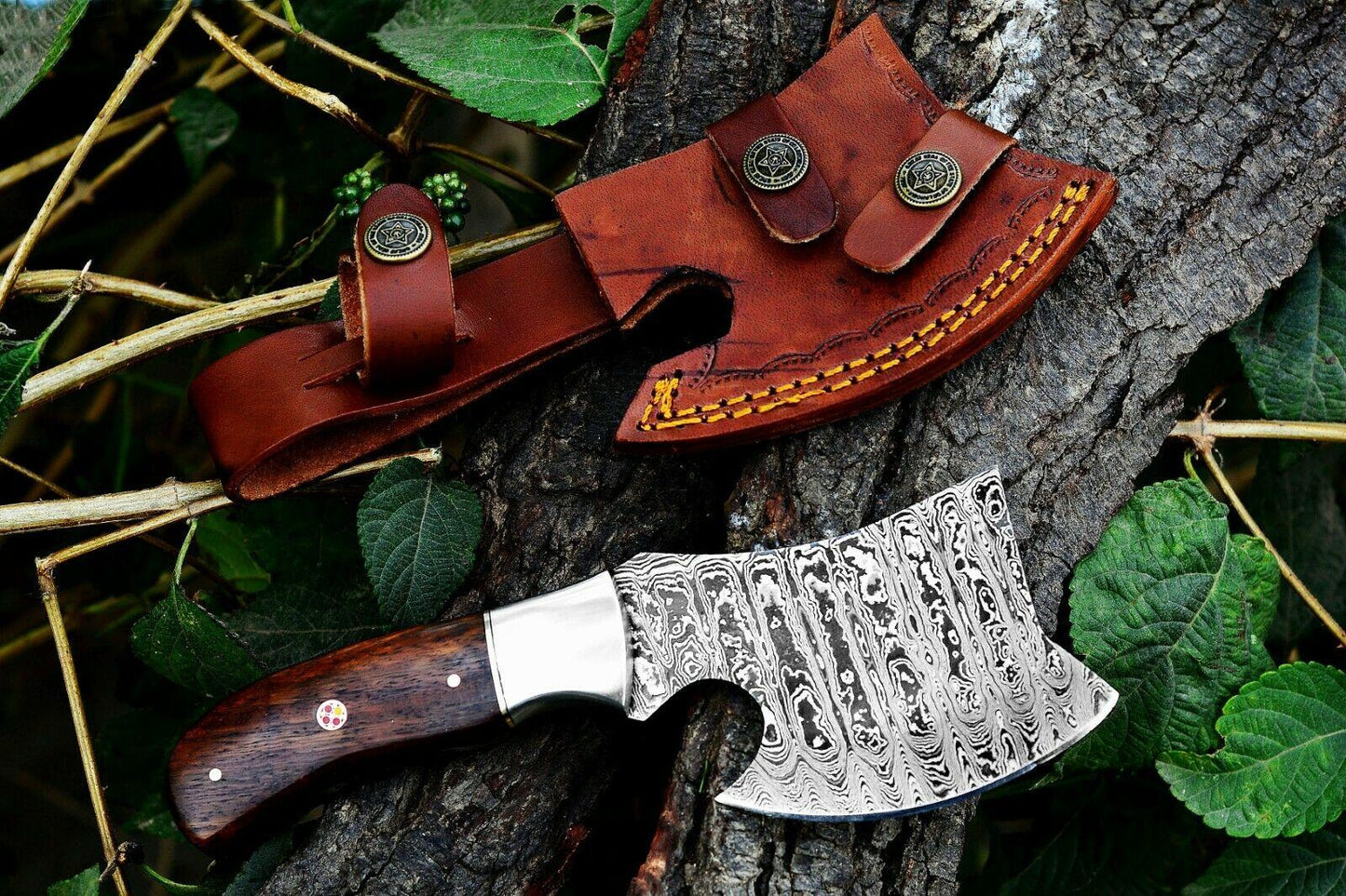 Custom Handmade Damascus Mini Chopper Axe with Exotic Wood Handle – 8 Inch