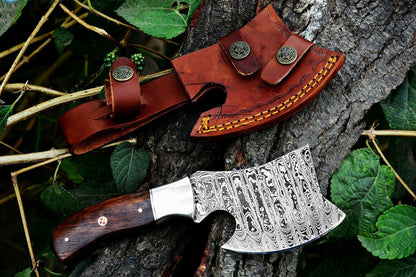 Custom Handmade Damascus Mini Chopper Axe with Exotic Wood Handle – 8 Inch