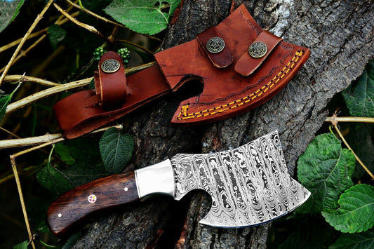 Custom Handmade Damascus Mini Chopper Axe with Exotic Wood Handle – 8 Inch