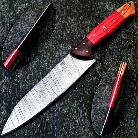 Custom Handmade Damascus Nakiri Chef Knife with Hard Wood Handle