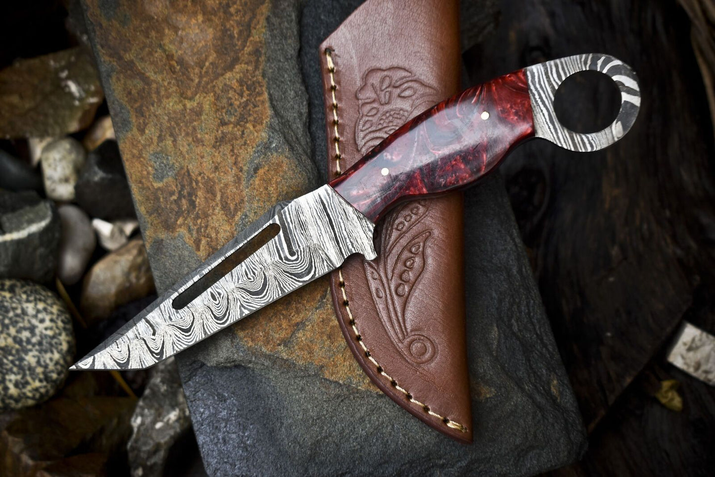 Custom Handmade Damascus Skinner Knife Twist Pattern Micarta Handle Hunting Gift Blade