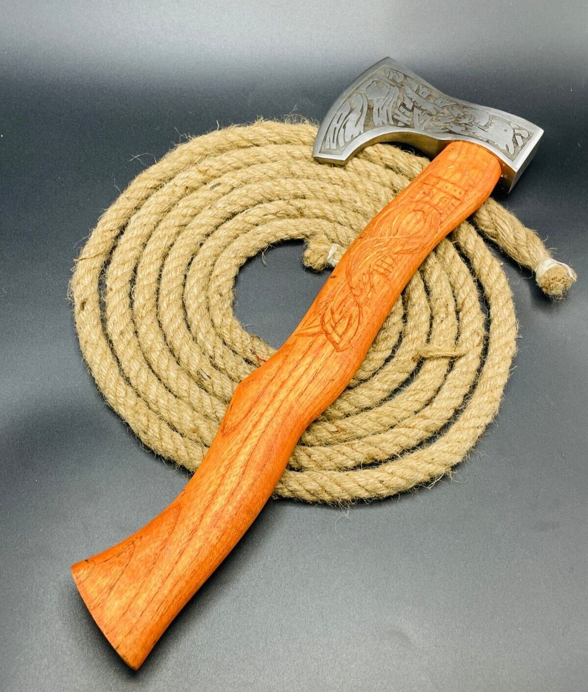 Custom Handmade Damascus Steel Axe Viking Axe with Wooden Handle & Leather Sheath 