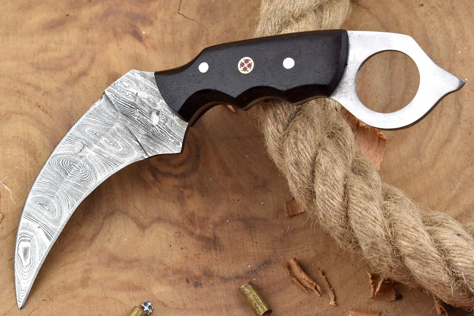 Custom Handmade Damascus Steel Best Hunting Karambit Knife with Rosewood Handle