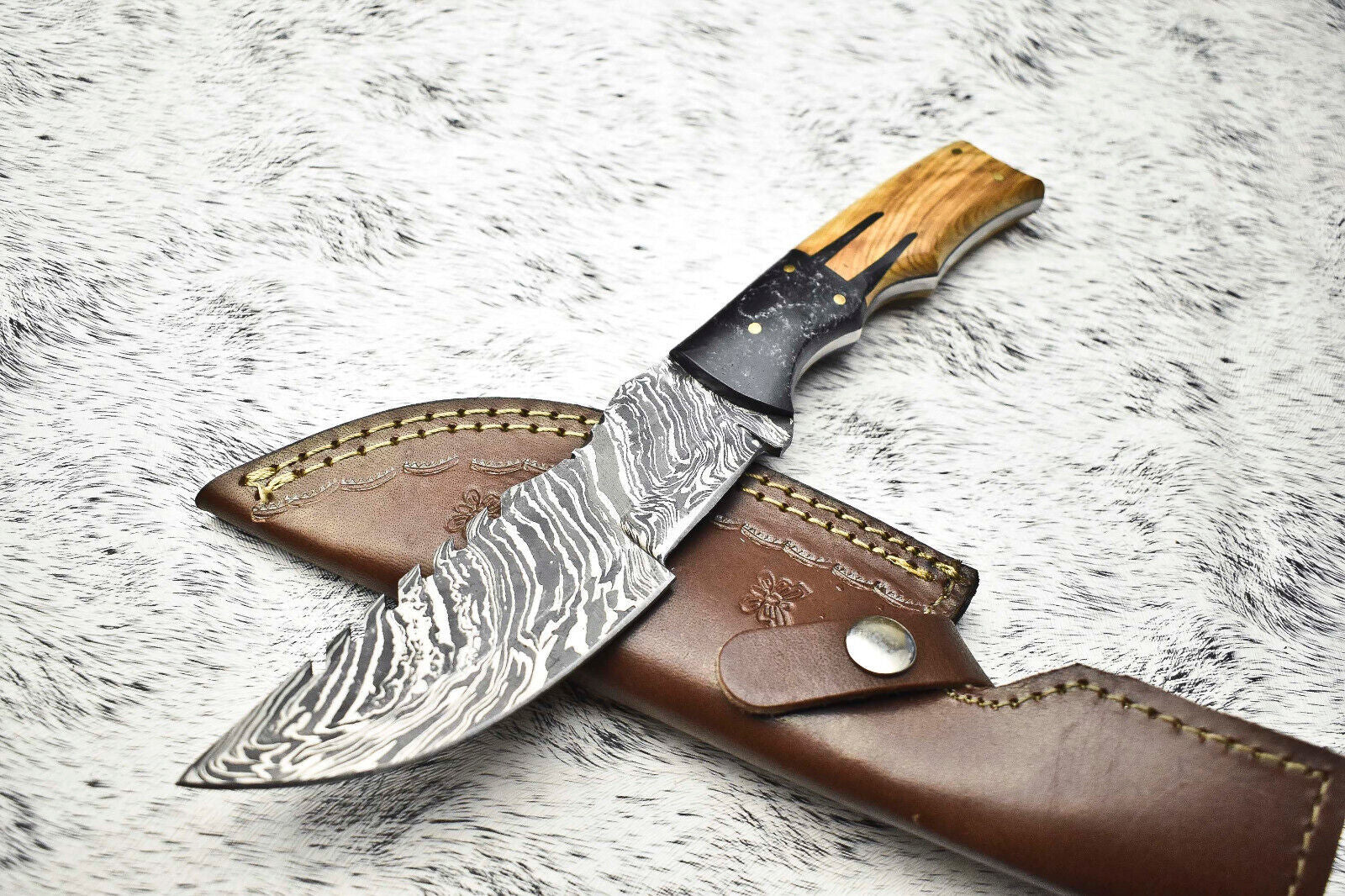 Custom Handmade Damascus Steel Blade Tracker Knife | Hardwood Handle | 10"