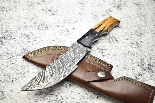 Custom Handmade Damascus Steel Blade Tracker Knife | Hardwood Handle | 10"