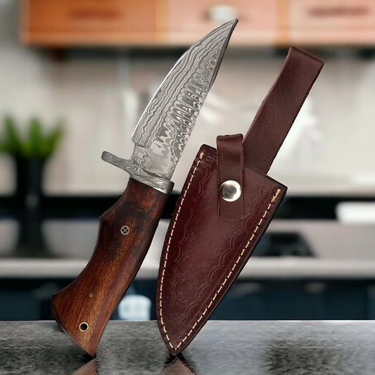 Custom Handmade Damascus Steel Bowie Hunting Knife – 512-Layer Forged Blade with Leather Sheath | Heritage Forge

