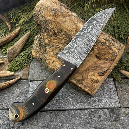 Custom Handmade Damascus Steel Bowie Hunting Knife with Micarta Handle