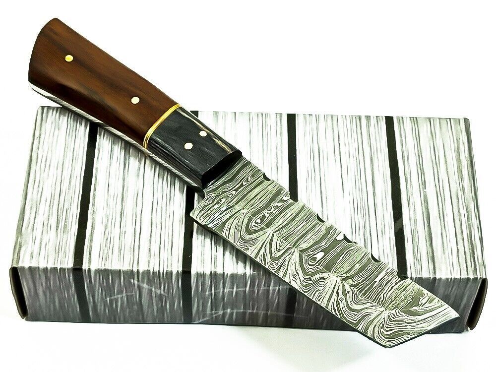 Custom Handmade Damascus Steel Bull Cutter Knife 7" Full Tang Hunting knife with Wood Handle
