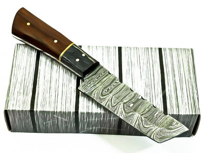 Custom Handmade Damascus Steel Bull Cutter Knife 7" Full Tang Hunting knife with Wood Handle