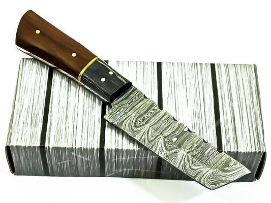 Custom Handmade Damascus Steel Bull Cutter Knife 7" Full Tang Hunting knife with Wood Handle