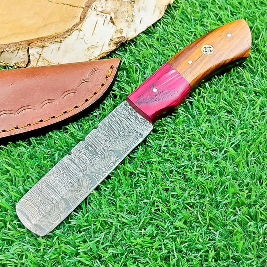 Custom Handmade Damascus Steel Bull Cutter Knife 8" Full Tang Custom Bull Cutter Knife With Wood Handle