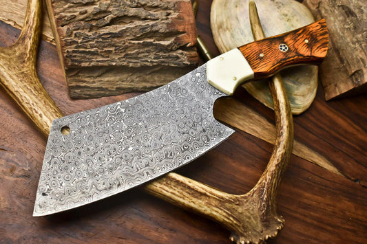 Custom Handmade Damascus Steel Chef Chopper Knife – 384 Layers Full Tang Blade