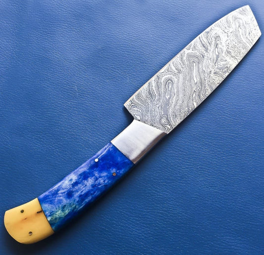 Custom Handmade Damascus Steel Chef Cleaver Knife with Leather Sheath