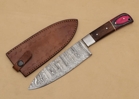 Custom Handmade Damascus Steel Chef Fillet Knife | Kitchen & Hunting Knife with Pakka Wood Handle