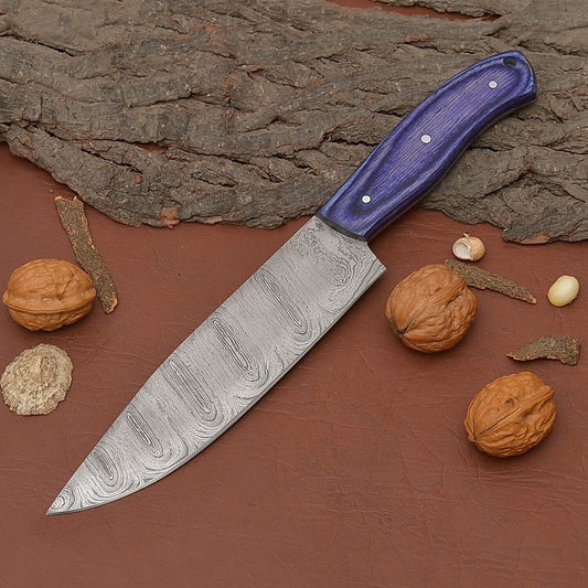 Custom Handmade Damascus Steel Chef Fillet Knife with Elegant Pakka Wood Handle