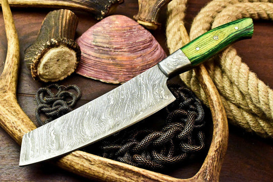Custom Handmade Damascus Steel Chef Kitchen Knife – 12" Full Tang with 7" Blade & 5" Hardwood Handle