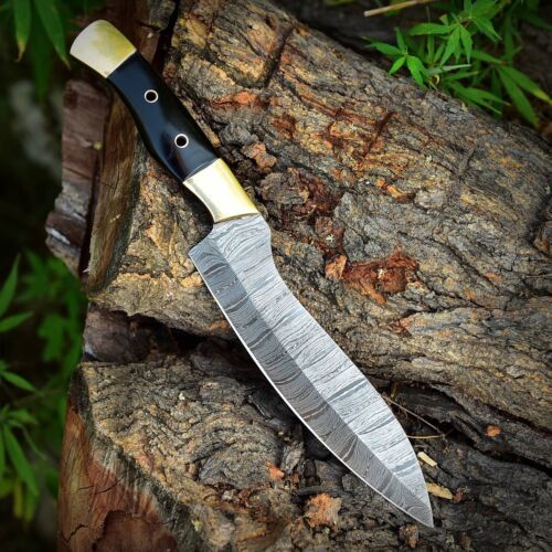 Custom Handmade Damascus Steel Chef Kitchen Knife 13" Bull Horn Handle Full Tang