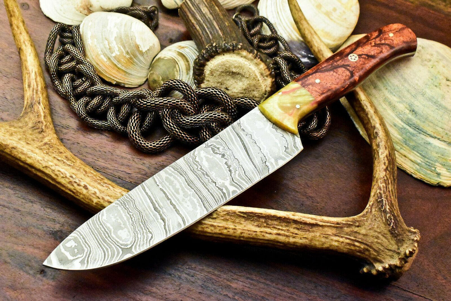 Custom Handmade Damascus Steel Chef Kitchen Knife with Corian Handle, Full Tang, 7-Inch Blade, 12-Inch Overall, 384-Layer Forged Damascus
