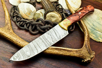 Custom Handmade Damascus Steel Chef Kitchen Knife with Corian Handle, Full Tang, 7-Inch Blade, 12-Inch Overall, 384-Layer Forged Damascus
