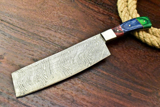 Custom Handmade Damascus Steel Chef Kitchen Knife with Hard Wood Handle, Full Tang, 7-Inch Blade, 12-Inch Overall, 384-Layer Forged Damascus, Oil-Tempered 58-60 HRC